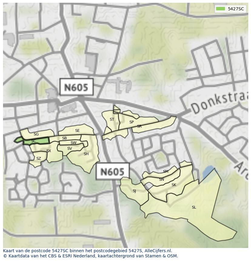 Afbeelding van het postcodegebied 5427 SC op de kaart.