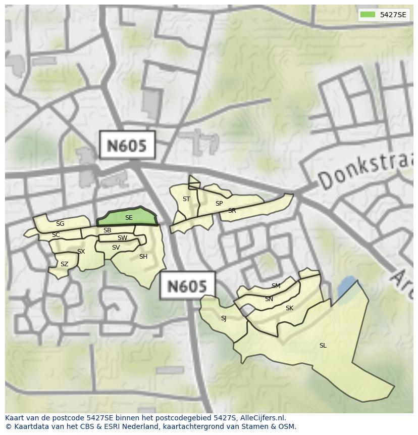 Afbeelding van het postcodegebied 5427 SE op de kaart.