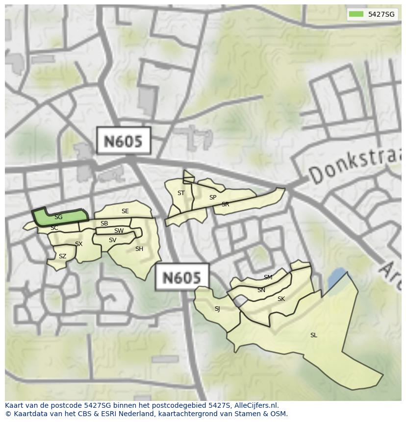 Afbeelding van het postcodegebied 5427 SG op de kaart.