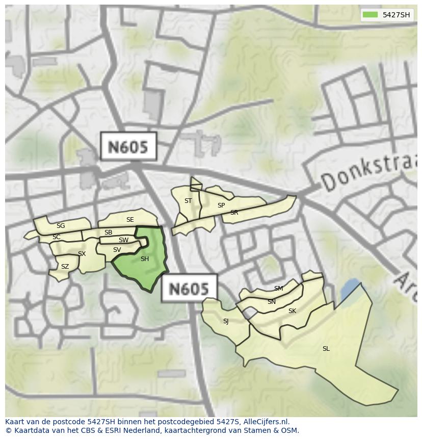 Afbeelding van het postcodegebied 5427 SH op de kaart.