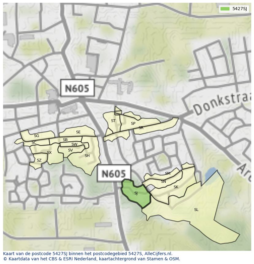 Afbeelding van het postcodegebied 5427 SJ op de kaart.