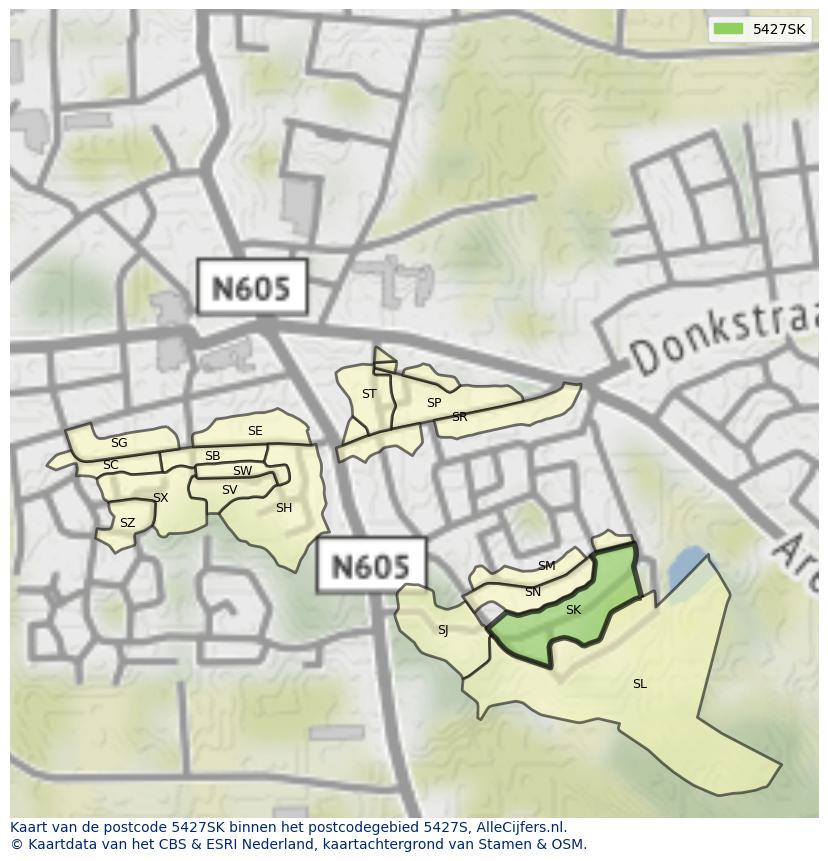 Afbeelding van het postcodegebied 5427 SK op de kaart.