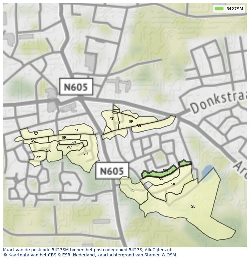 Afbeelding van het postcodegebied 5427 SM op de kaart.