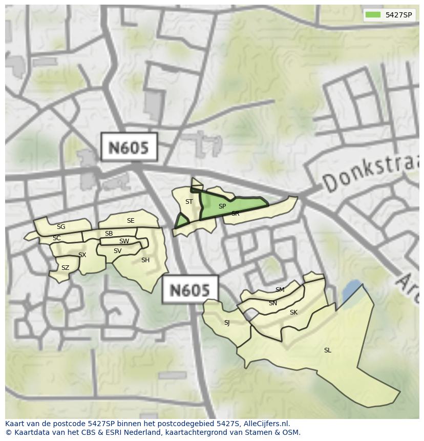 Afbeelding van het postcodegebied 5427 SP op de kaart.