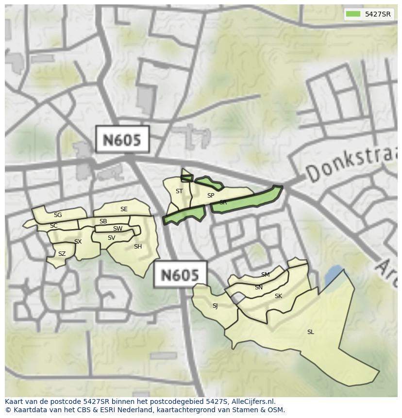 Afbeelding van het postcodegebied 5427 SR op de kaart.