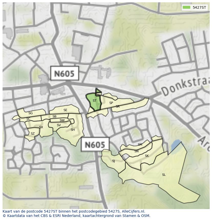 Afbeelding van het postcodegebied 5427 ST op de kaart.