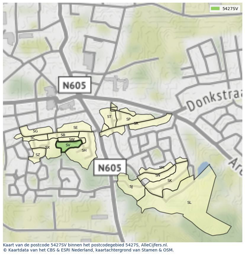 Afbeelding van het postcodegebied 5427 SV op de kaart.