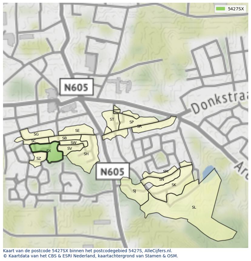 Afbeelding van het postcodegebied 5427 SX op de kaart.