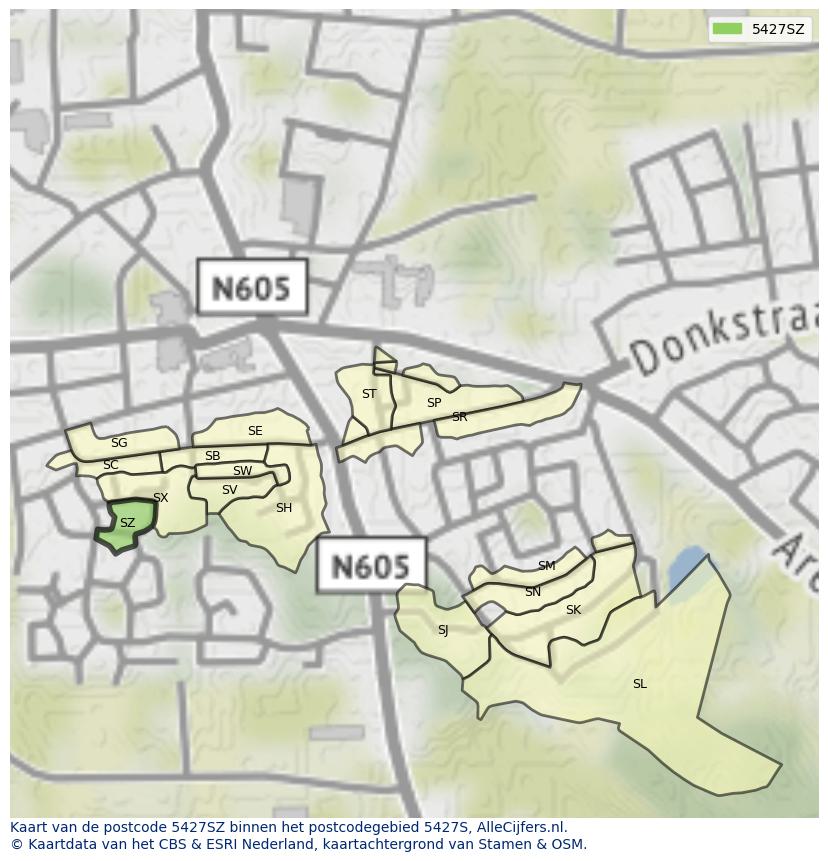 Afbeelding van het postcodegebied 5427 SZ op de kaart.