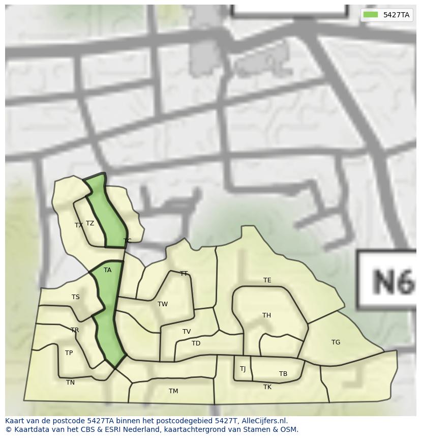 Afbeelding van het postcodegebied 5427 TA op de kaart.