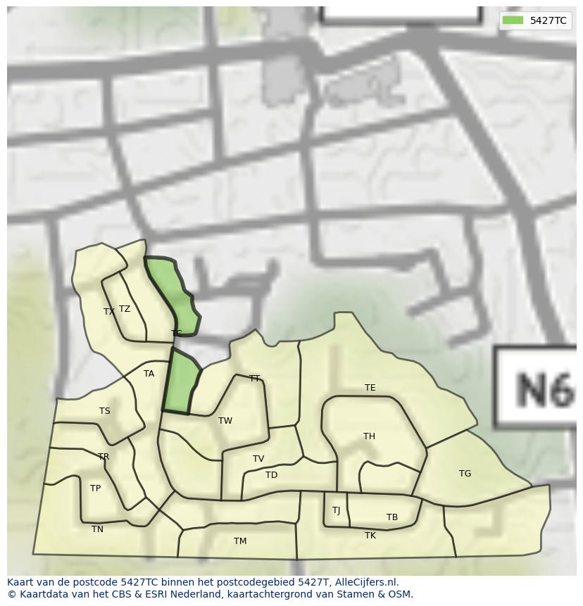 Afbeelding van het postcodegebied 5427 TC op de kaart.