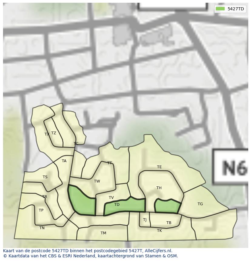 Afbeelding van het postcodegebied 5427 TD op de kaart.