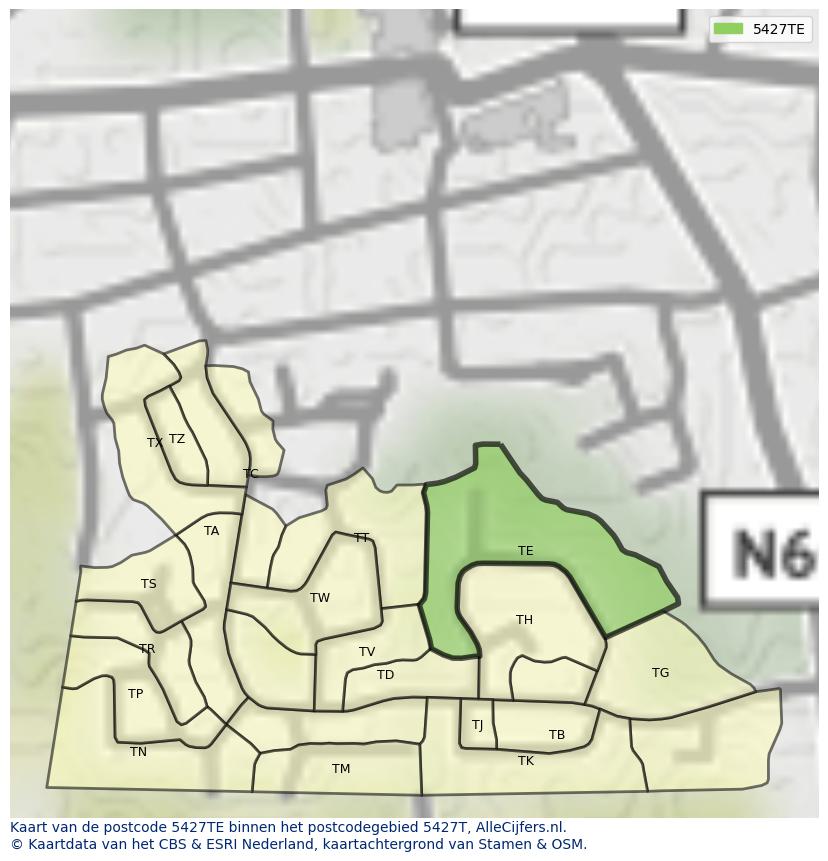 Afbeelding van het postcodegebied 5427 TE op de kaart.
