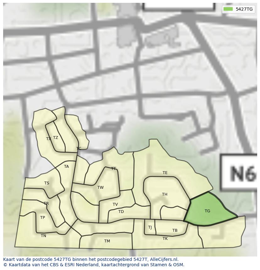 Afbeelding van het postcodegebied 5427 TG op de kaart.