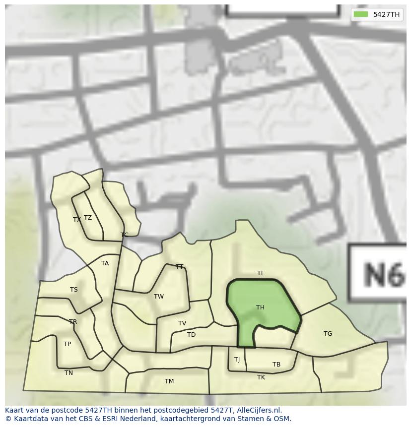 Afbeelding van het postcodegebied 5427 TH op de kaart.