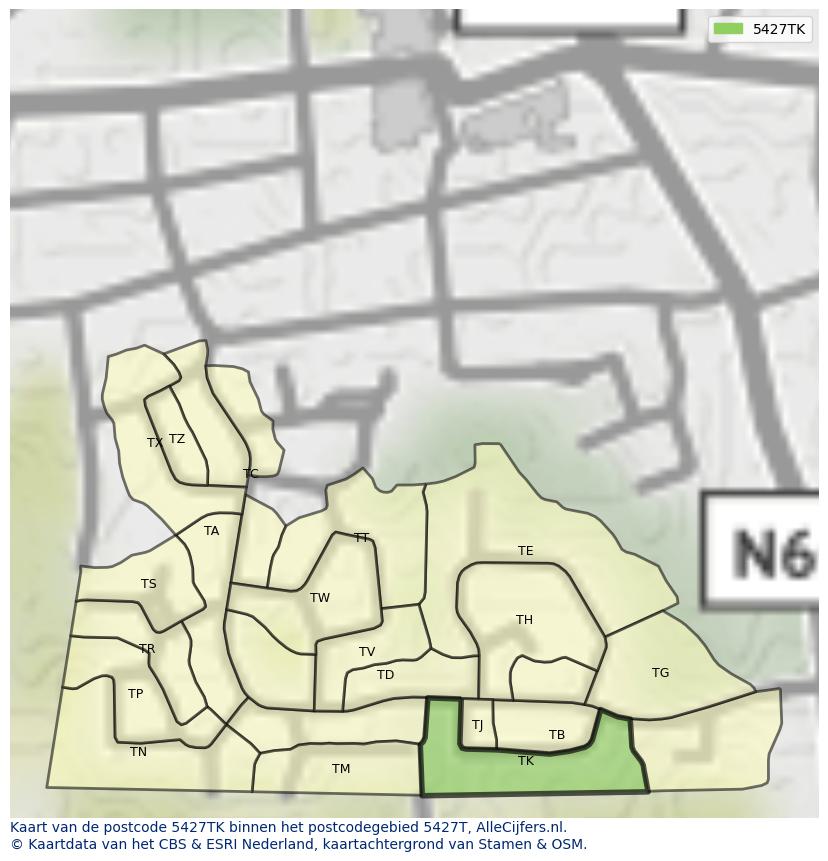 Afbeelding van het postcodegebied 5427 TK op de kaart.
