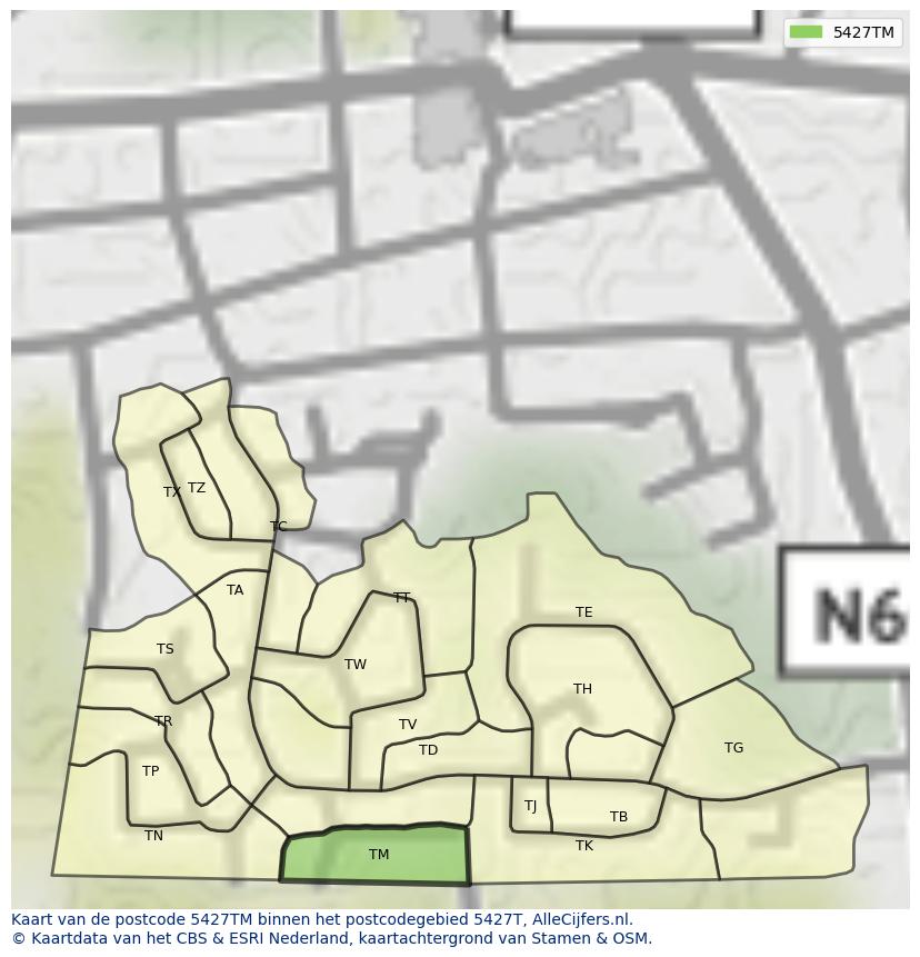 Afbeelding van het postcodegebied 5427 TM op de kaart.