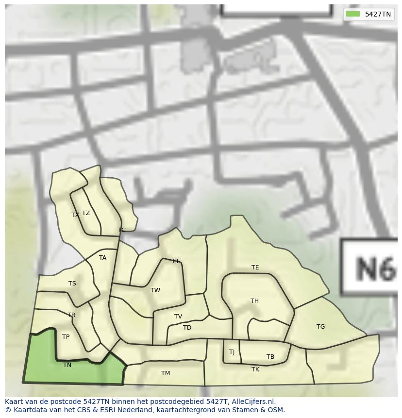 Afbeelding van het postcodegebied 5427 TN op de kaart.