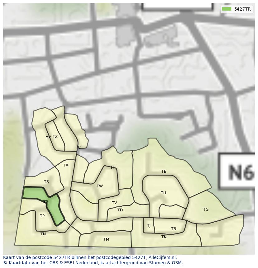 Afbeelding van het postcodegebied 5427 TR op de kaart.