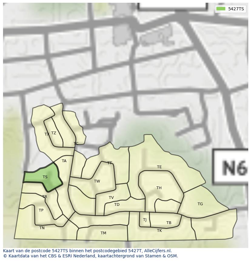 Afbeelding van het postcodegebied 5427 TS op de kaart.