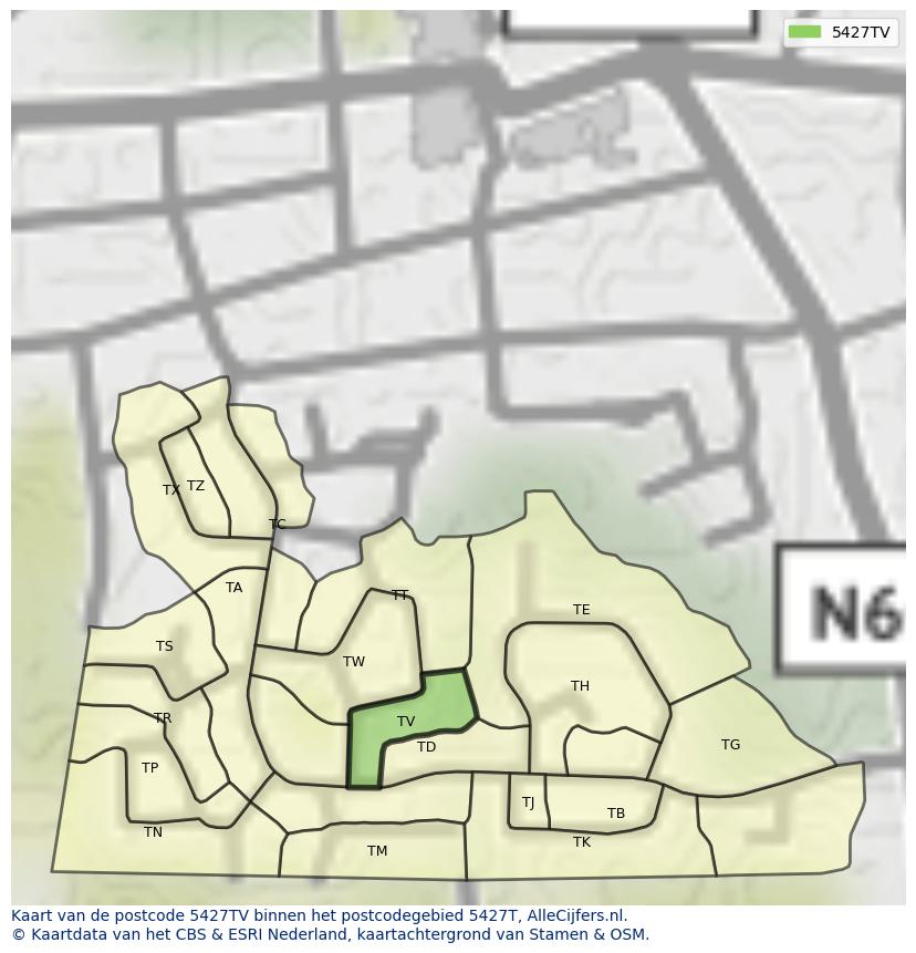Afbeelding van het postcodegebied 5427 TV op de kaart.