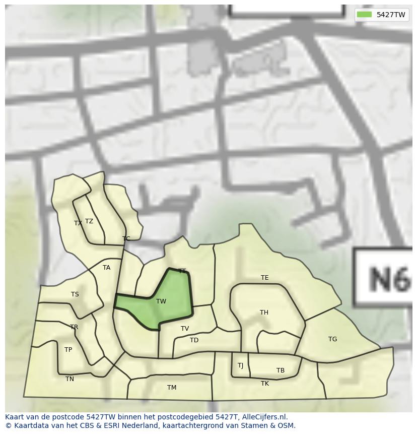 Afbeelding van het postcodegebied 5427 TW op de kaart.