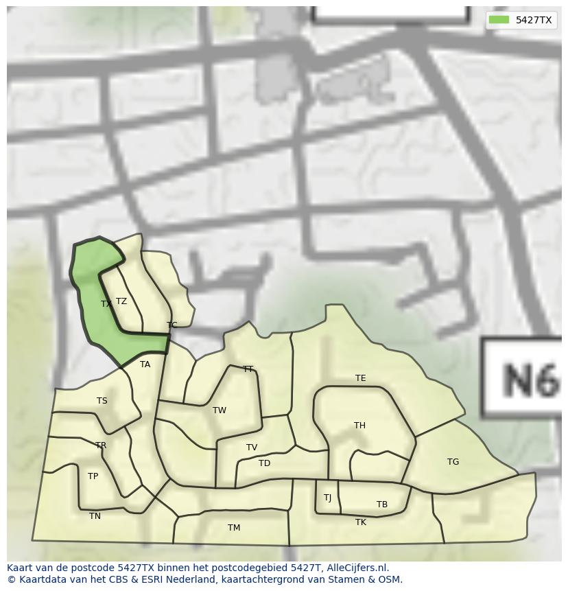 Afbeelding van het postcodegebied 5427 TX op de kaart.