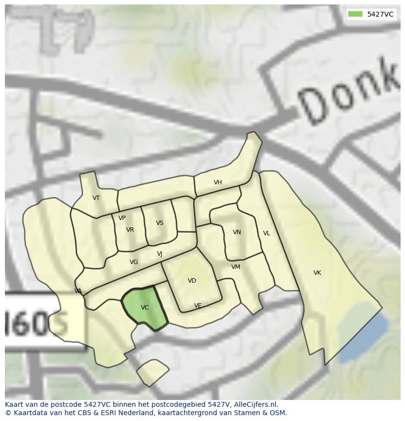 Afbeelding van het postcodegebied 5427 VC op de kaart.
