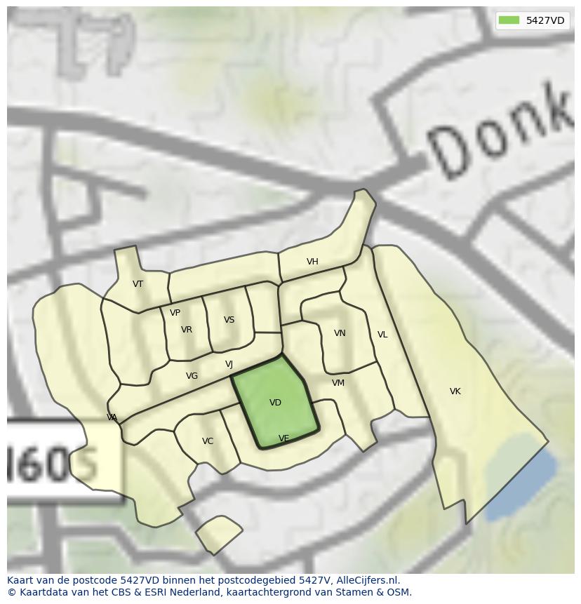 Afbeelding van het postcodegebied 5427 VD op de kaart.