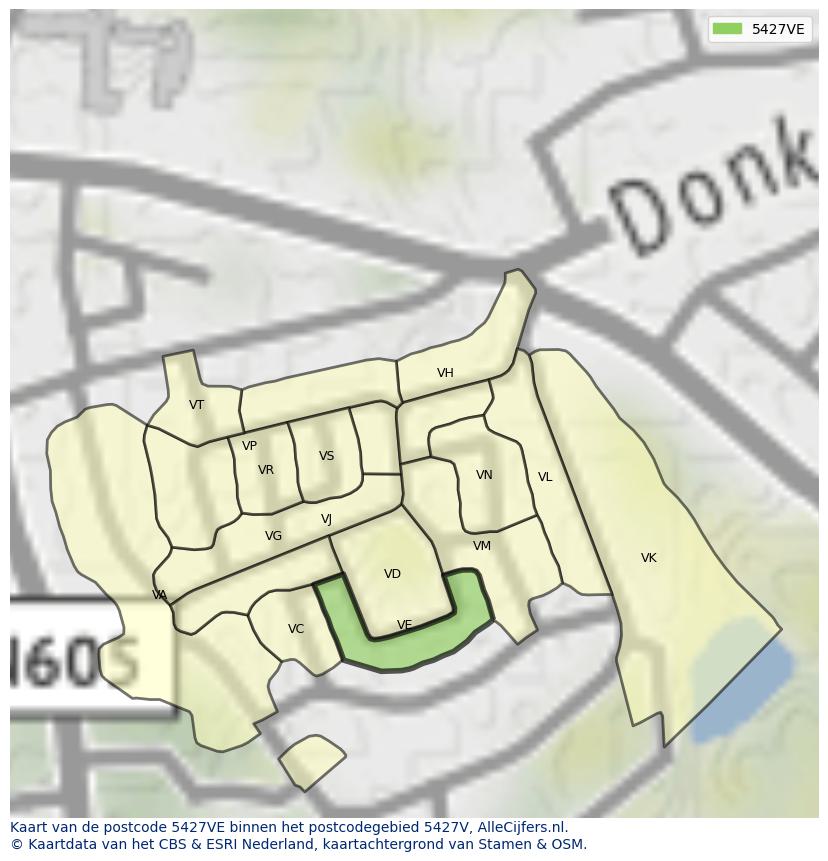 Afbeelding van het postcodegebied 5427 VE op de kaart.