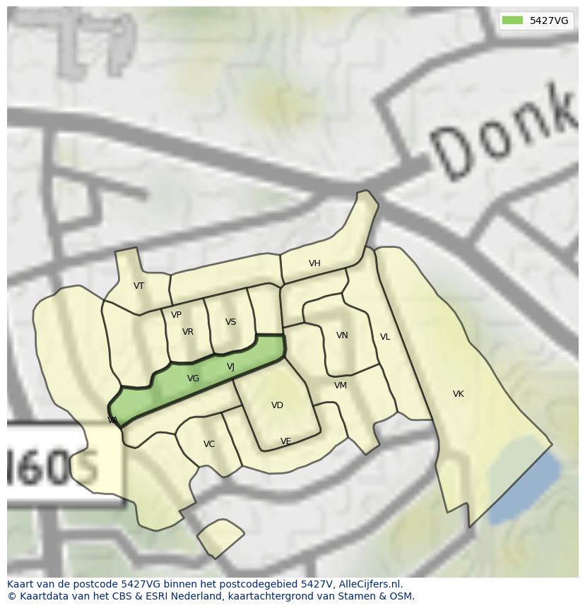 Afbeelding van het postcodegebied 5427 VG op de kaart.