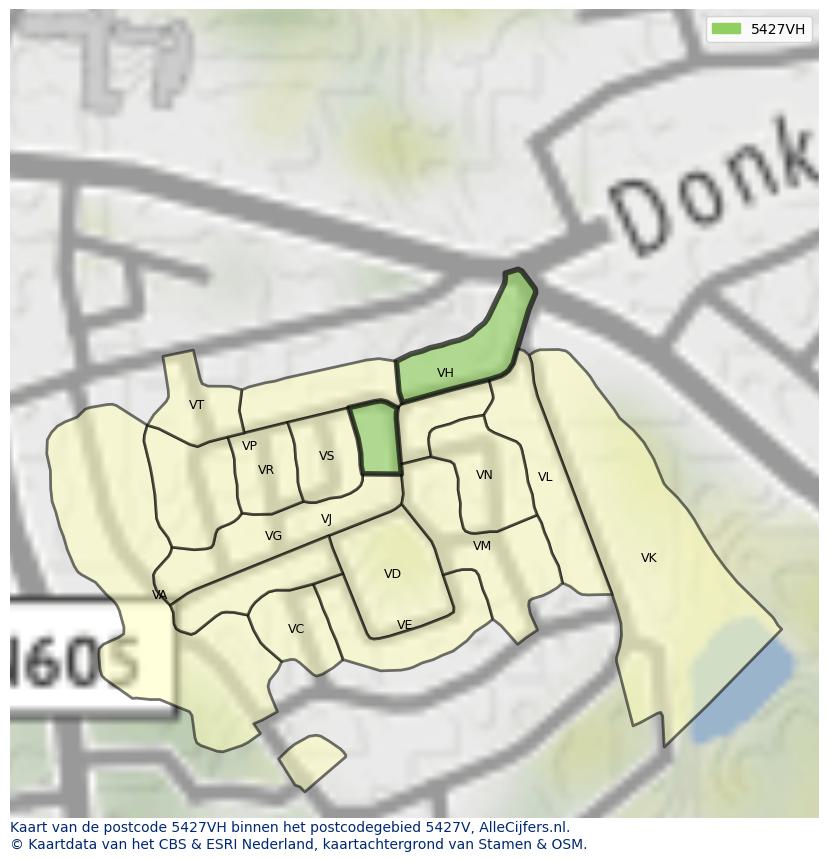 Afbeelding van het postcodegebied 5427 VH op de kaart.
