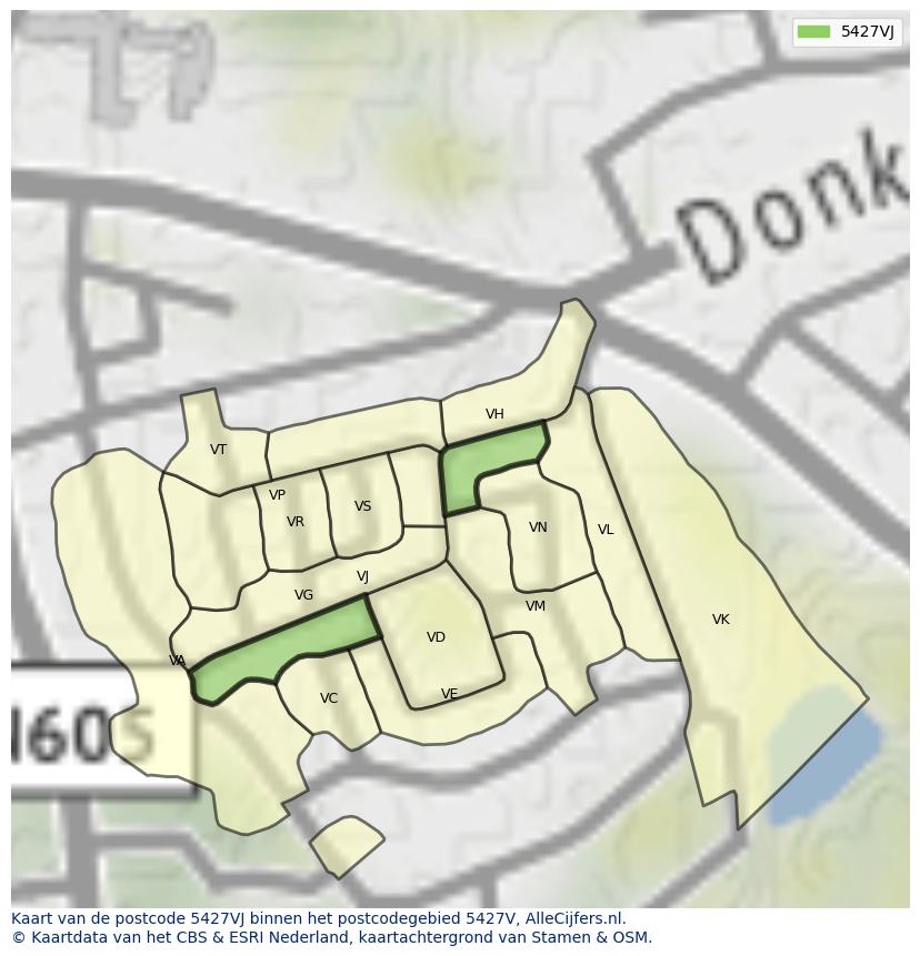 Afbeelding van het postcodegebied 5427 VJ op de kaart.