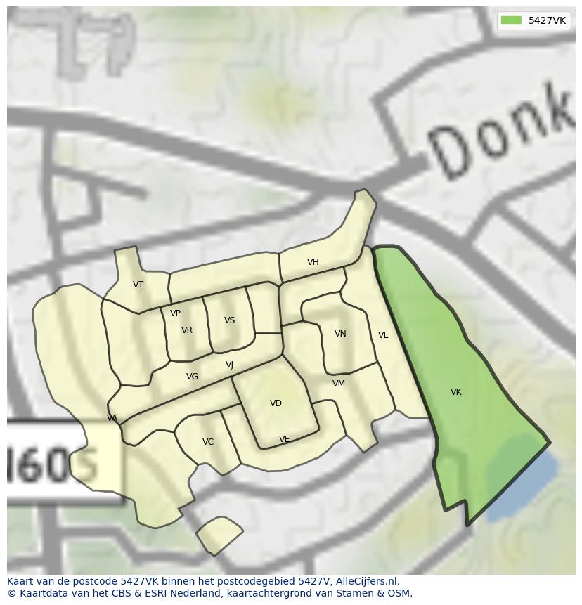 Afbeelding van het postcodegebied 5427 VK op de kaart.