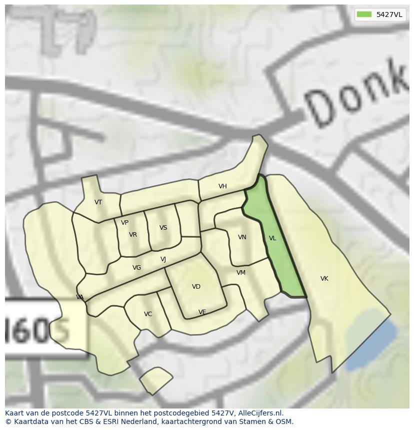 Afbeelding van het postcodegebied 5427 VL op de kaart.