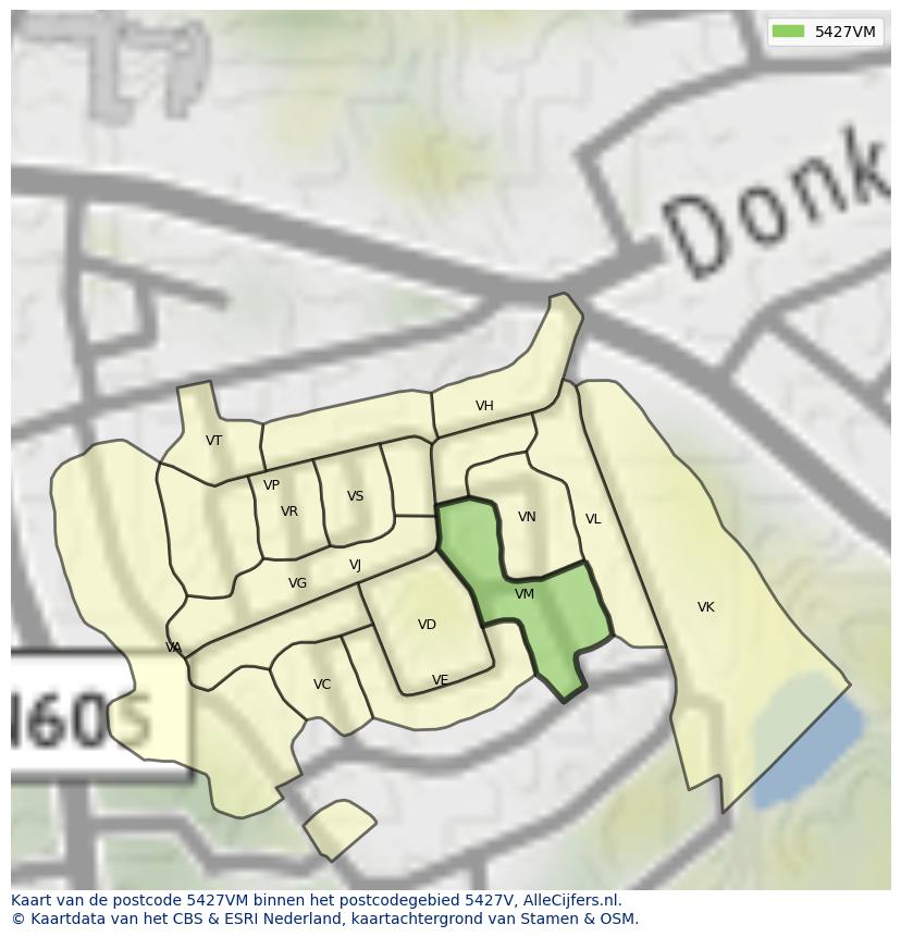 Afbeelding van het postcodegebied 5427 VM op de kaart.