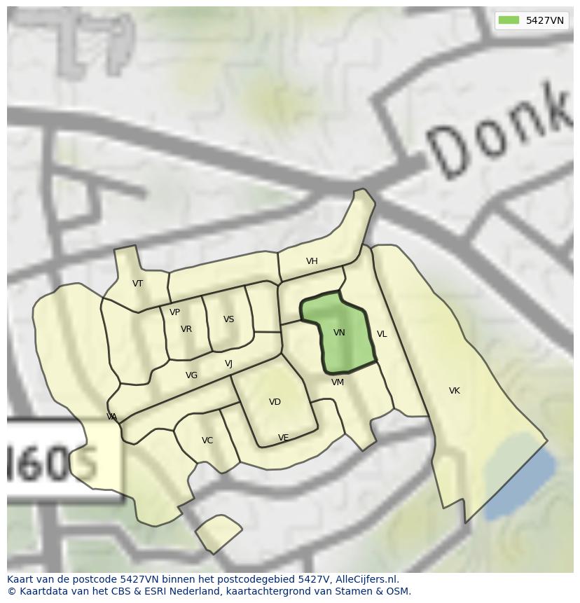 Afbeelding van het postcodegebied 5427 VN op de kaart.