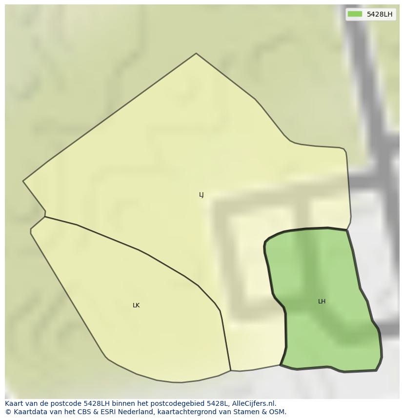 Afbeelding van het postcodegebied 5428 LH op de kaart.