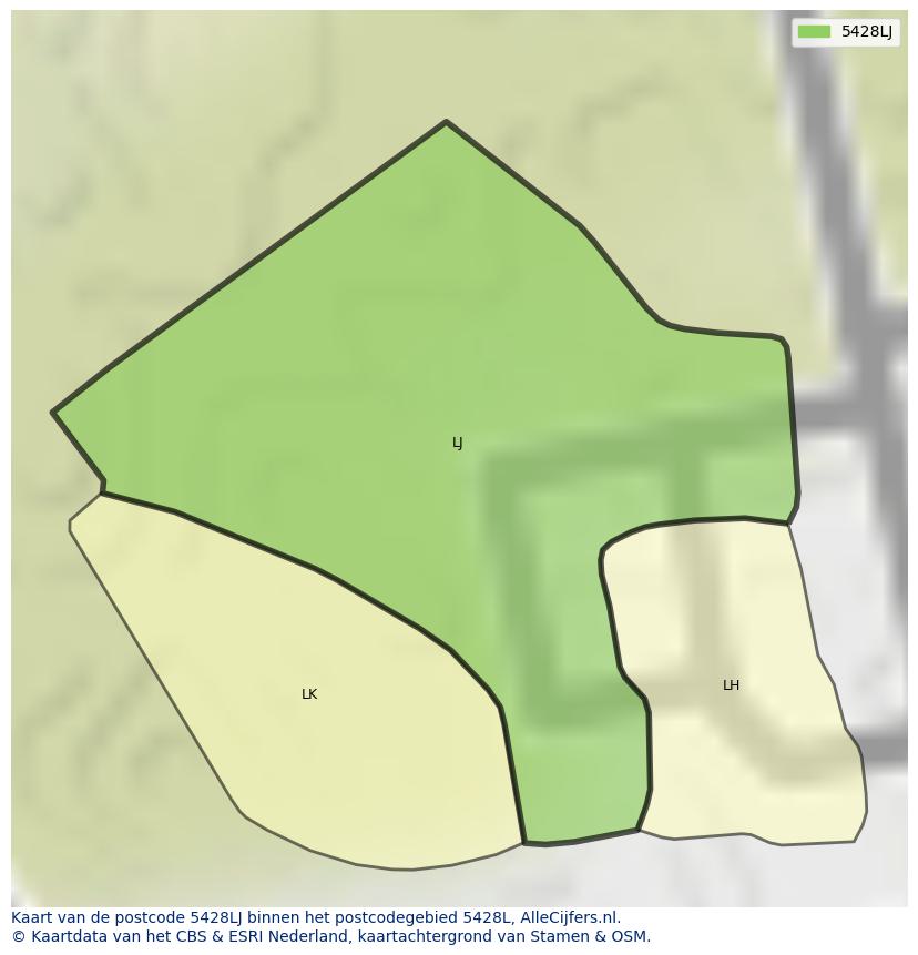 Afbeelding van het postcodegebied 5428 LJ op de kaart.