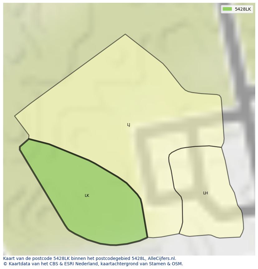 Afbeelding van het postcodegebied 5428 LK op de kaart.