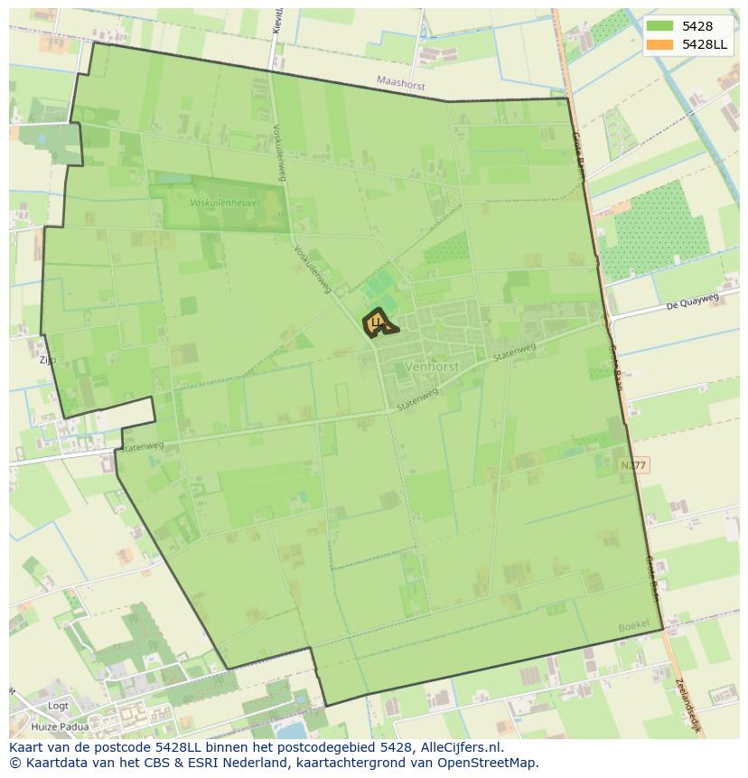 Afbeelding van het postcodegebied 5428 LL op de kaart.