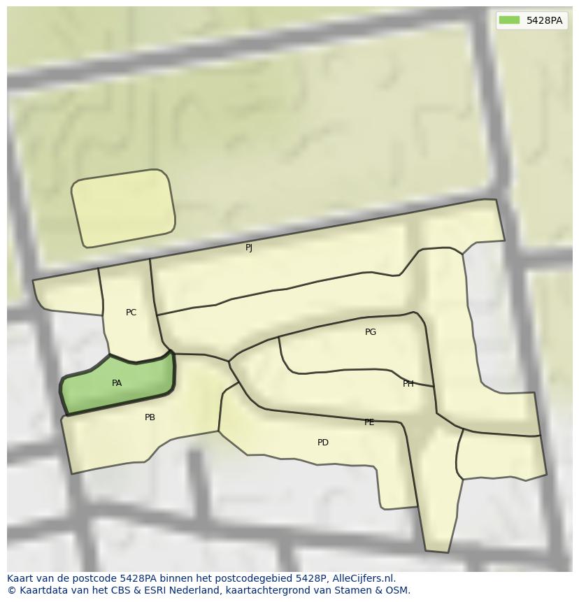 Afbeelding van het postcodegebied 5428 PA op de kaart.