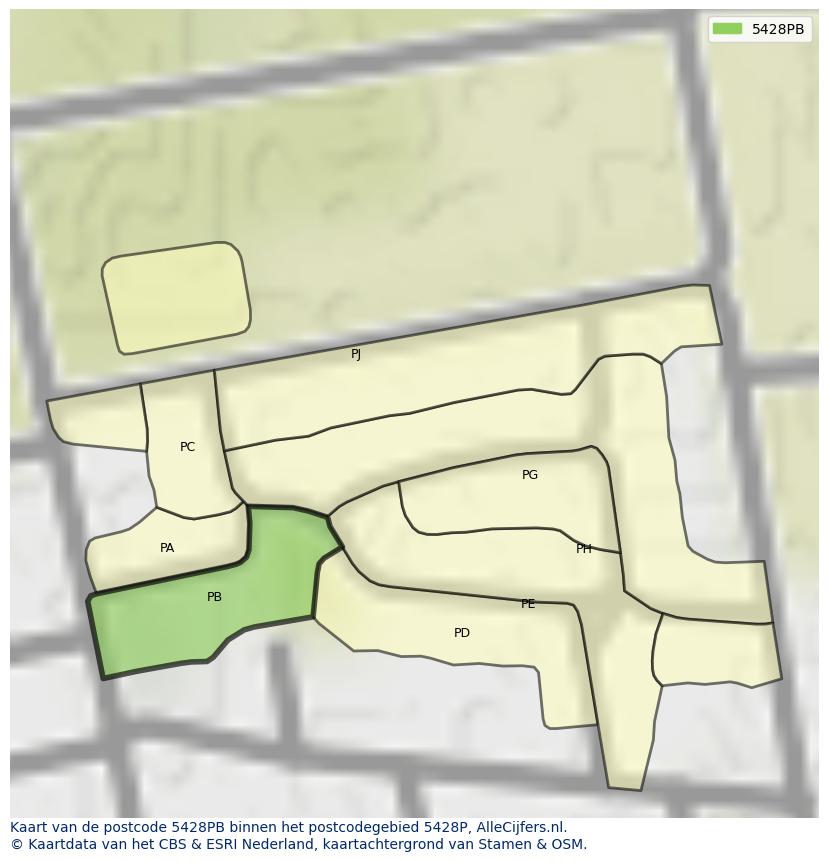 Afbeelding van het postcodegebied 5428 PB op de kaart.