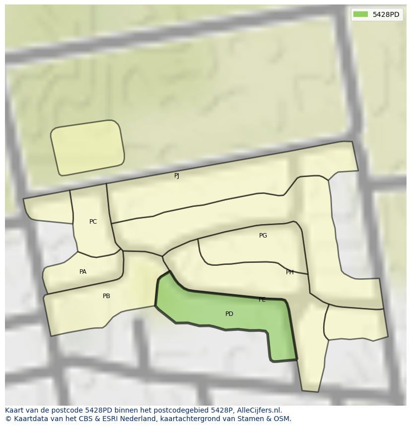 Afbeelding van het postcodegebied 5428 PD op de kaart.
