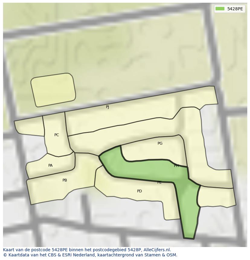 Afbeelding van het postcodegebied 5428 PE op de kaart.