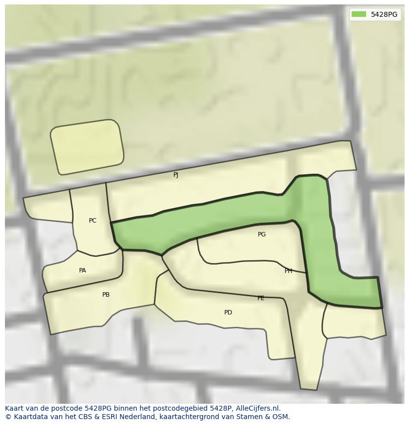 Afbeelding van het postcodegebied 5428 PG op de kaart.
