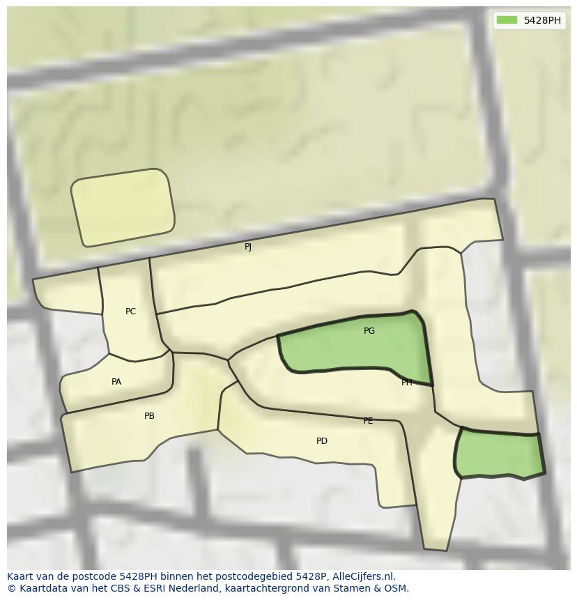 Afbeelding van het postcodegebied 5428 PH op de kaart.