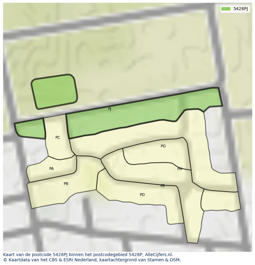 Afbeelding van het postcodegebied 5428 PJ op de kaart.