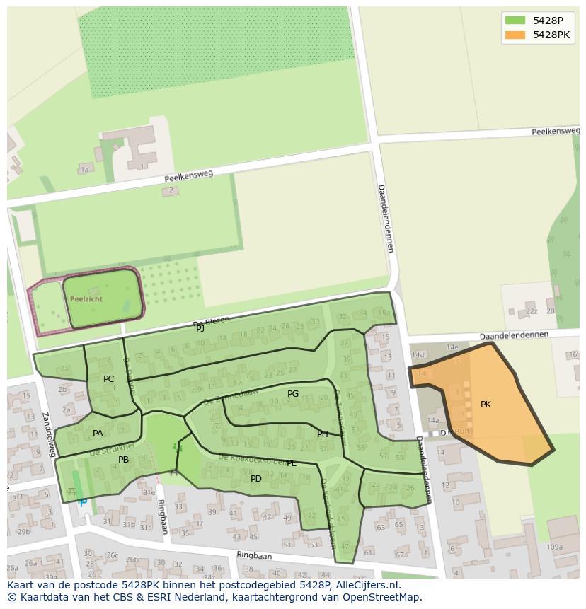 Afbeelding van het postcodegebied 5428 PK op de kaart.