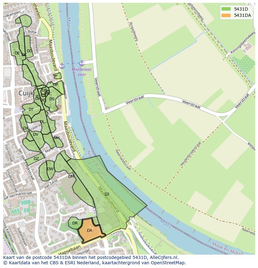 Afbeelding van het postcodegebied 5431 DA op de kaart.